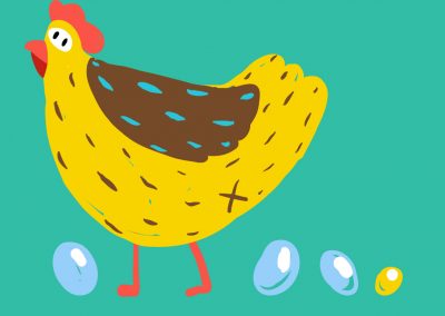 Une poule sur un mur